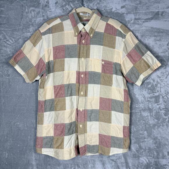 Orvis‎ Button Down Shirt Mens Large Earthtone Patchwork Fall Casual Cotton Top - Picture 1 of 11